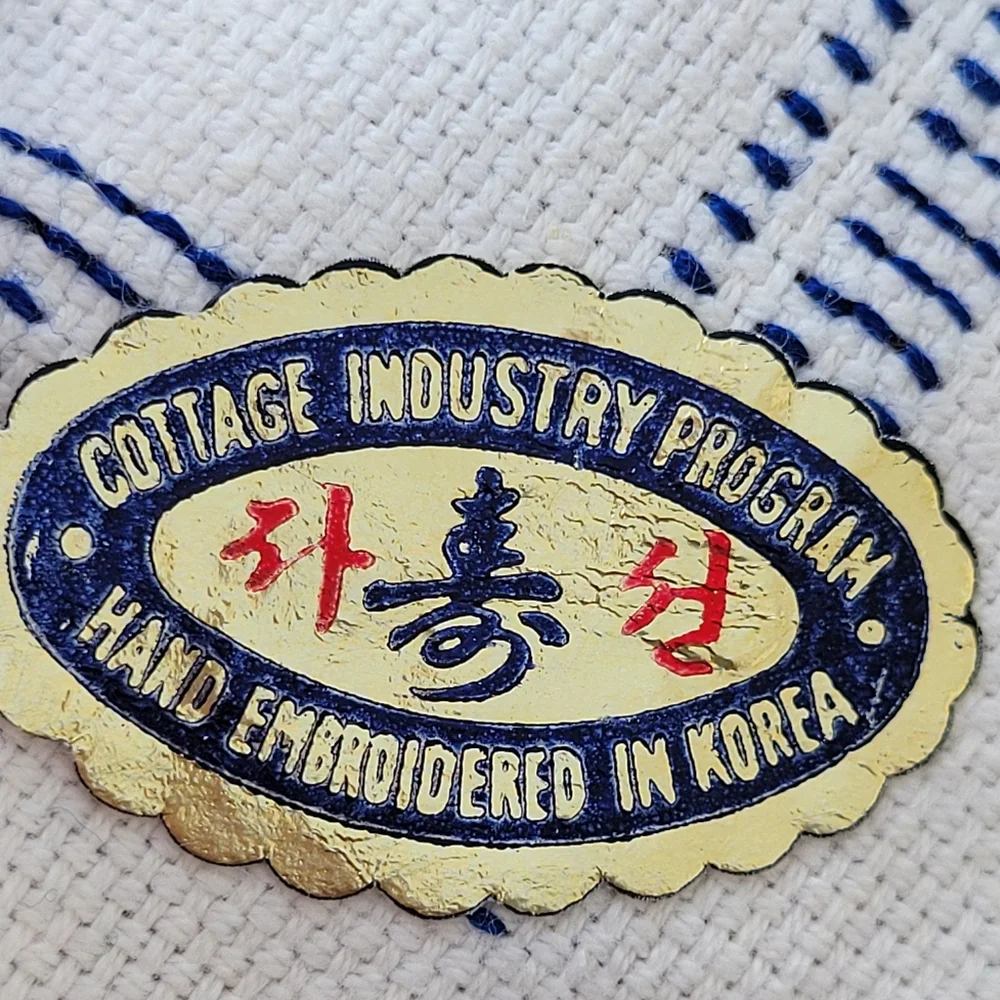 Embroidered Tea Towel  Korea Post-War  Cottage Industry Program & India Souvenir